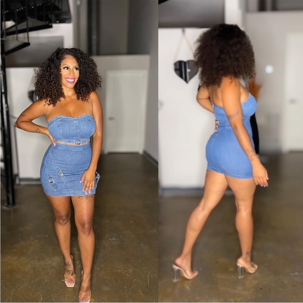 Stylish Blue Denim Strapless set